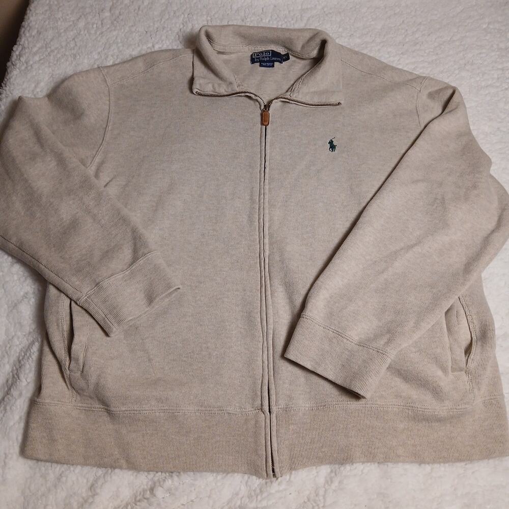 Polo Ralph Lauren Mens XL Beige Full Zip Sweater Sweatshirt Pony Logo Classic...